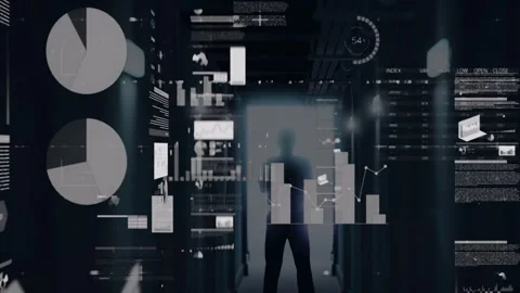 Analyzing data visualizations, person working with animation in digital Stock Footage 330114639