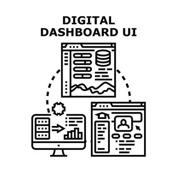 Analyzing digital dashboard user interface for data management Stock Illustration