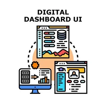 Analyzing digital dashboard user interface for data management Stock Illustration
