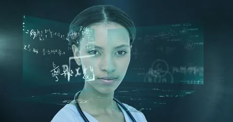 Analyzing digital data, medical professional using futuristic holographic Illustrazione stock