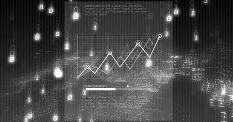 Analyzing digital financial data with binary code and graph, futuristic finance Stock Photos