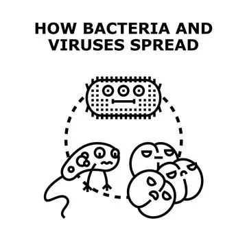Analyzing disease spreading bacteria and virus microbes Illustrazione stock