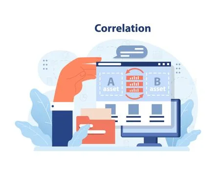Analyzing diversification with correlation. Flat vector illustration. 库存插图