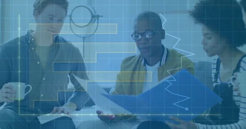 Analyzing documents, business team reviewing data with digital processing Stock Footage 305067251