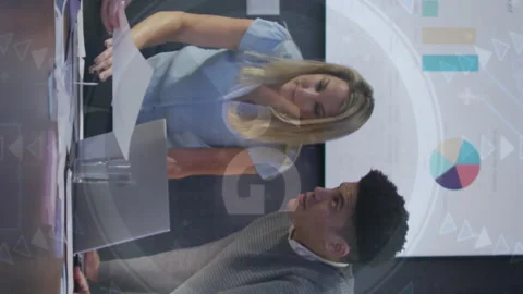 Analyzing documents with data processing animation, business team in conference Stock Footage 312848908