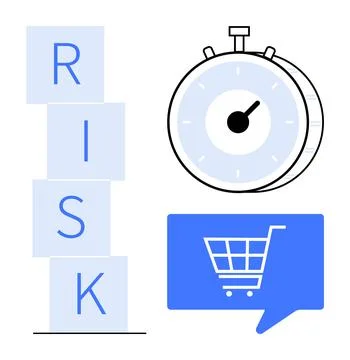 Analyzing E-commerce Risk and Time Management with Stacked Blocks and Stopwat Illustrazione stock