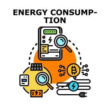 Analyzing energy consumption and blockchain power usage Stock Illustration