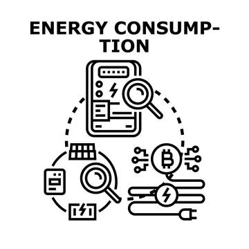 Analyzing energy consumption and blockchain power usage Stock Illustration