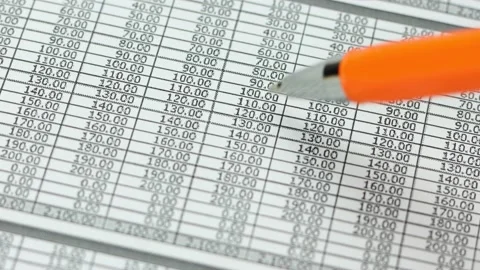 Analyzing the financial accounting document with a pen. Stock Footage 167338205