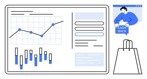 Analyzing Financial Data with Cashback Offers and Shopping Insights Illustrazione stock