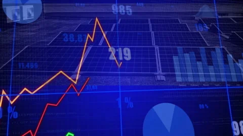Analyzing financial data, charts with fluctuating lines and percentages in Stock Footage 306191148
