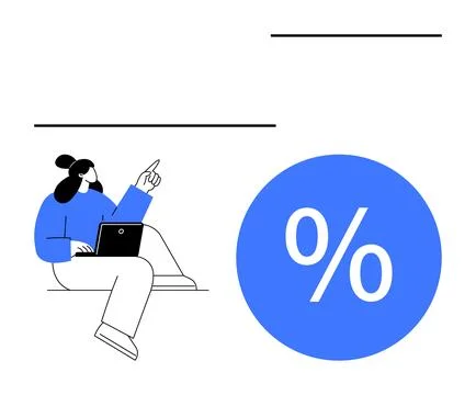 Analyzing Financial Data Person with Laptop Indicating Percentage Concept Stock Illustration