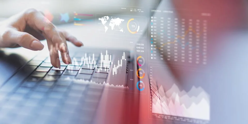 Analyzing Financial Data Trends with Interactive Digital Visualization Tools. Stock Photos