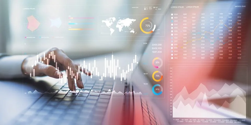 Analyzing Financial Data Trends with Interactive Digital Visualization Tools. 스톡 사진