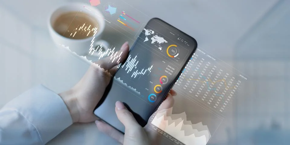 Analyzing Financial Data Trends with Interactive Digital Visualization Tools. Foto stock