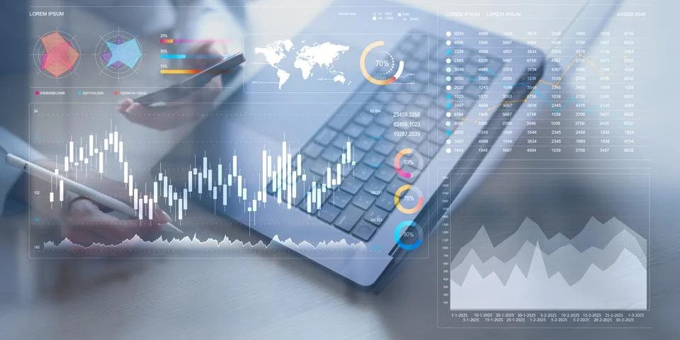 Analyzing Financial Data Trends with Interactive Digital Visualization Tools. 스톡 사진