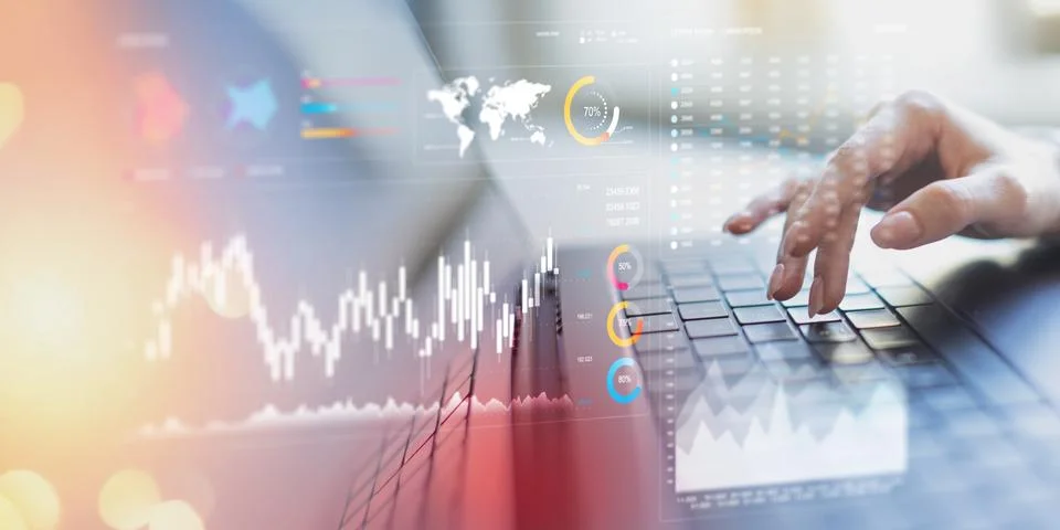 Analyzing Financial Data Trends with Interactive Digital Visualization Tools. Foto stock