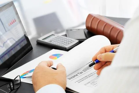 Analyzing  financial documents  in the office Stock Photos