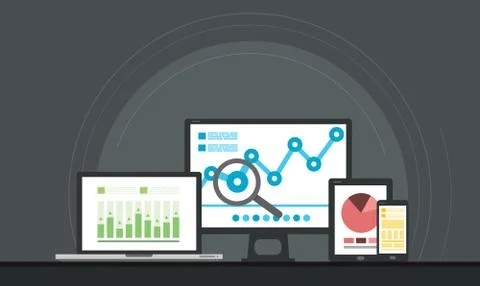 Analyzing Financial Graphs And Statistic Data During Training Stock Illustration