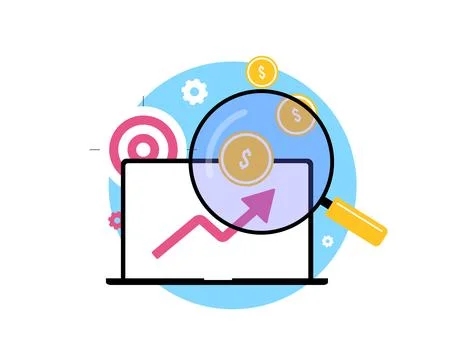 Analyzing financial growth with data insights, revenue trends, and digital Stock Illustration