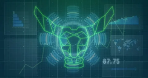 Analyzing futuristic data with digital interface, graphs, and geometric shapes 動画素材 303740047