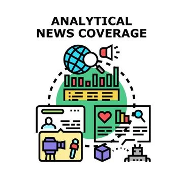 Analyzing global news coverage and information research Illustrazione stock