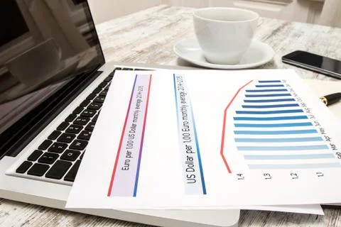 Analyzing graphics with evolution exchange rate euro dollar Stock Photos