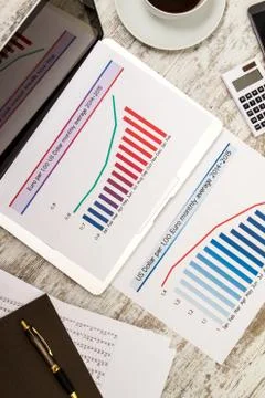 Analyzing graphics with evolution exchange rate euro dollar Stock Photos