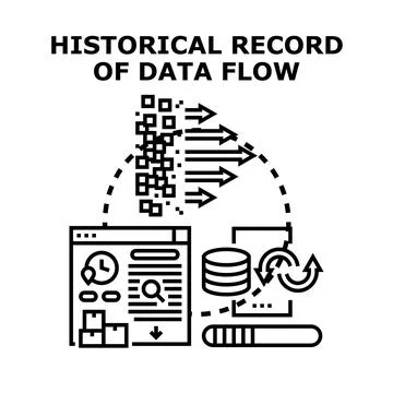 Analyzing historical data flow records in computing processes Stock Illustration