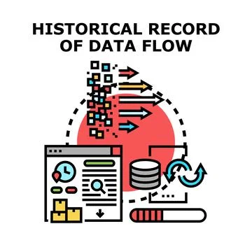 Analyzing historical data flow records in computing processes Stock Illustration