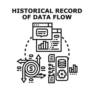 Analyzing historical financial data flow and record management Stock Illustration