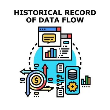 Analyzing historical financial data flow and record management Stock Illustration