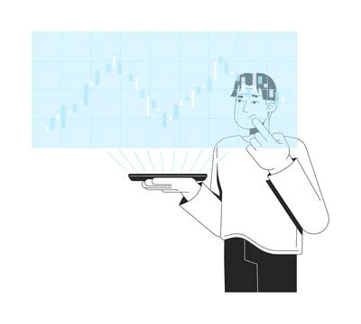 Analyzing holographic stock chart on smartphone line illustration concept Stock Illustration