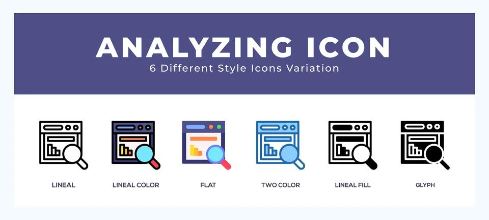 Analyzing icon set. Design elements for logo Stock Illustration