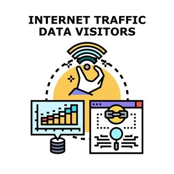Analyzing internet traffic data and digital visitors Stock Illustration