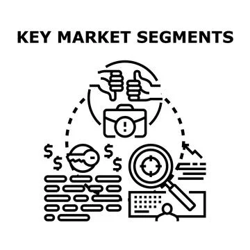 Analyzing key market segments identifying business opportunities Stock Illustration