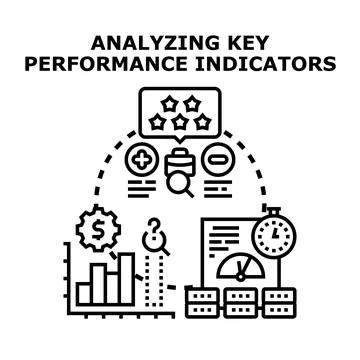 Analyzing key performance indicators business evaluation strategy Stock Illustration