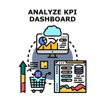 Analyzing kpi dashboard for business data performance Stock Illustration