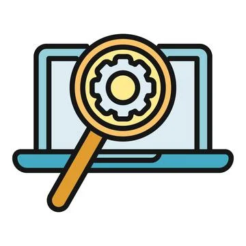 Analyzing laptop settings for system optimization and search Stock Illustration