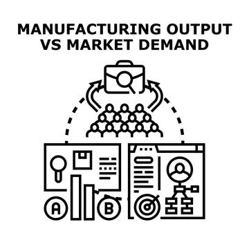 Analyzing manufacturing output versus market demand business concept Stock Illustration