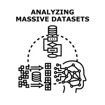 Analyzing massive datasets, big data processing and intelligence Stock Illustration
