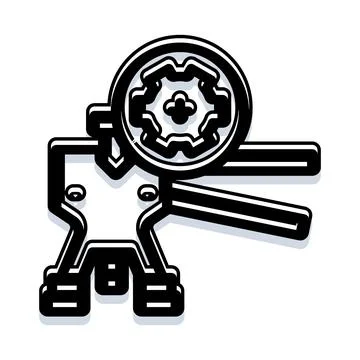 Analyzing mechanical gear operation with a magnifying glass Stockillustratie