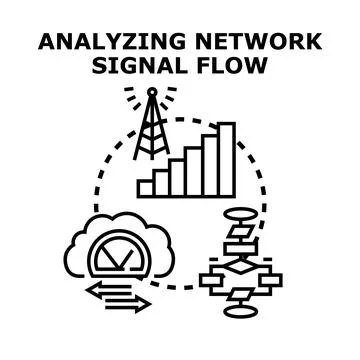 Analyzing network signal flow concept vector Illustrazione stock