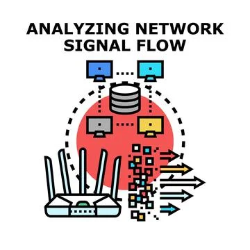 Analyzing network signal flow in a local network Stock Illustration