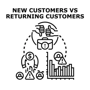 Analyzing new versus returning customer acquisition and retention Illustrazione stock