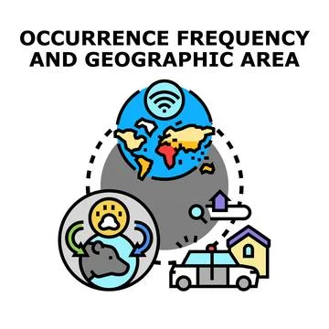 Analyzing occurrence frequency and geographic area worldwide Stock Illustration