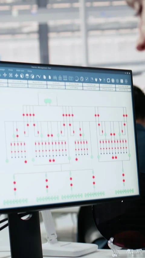 Analyzing PCB architecture, PC software close up and woman in factory office Stock Footage 335883752