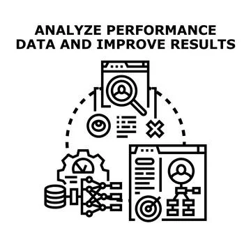 Analyzing performance data, improving results, and optimizing strategy Illustrazione stock