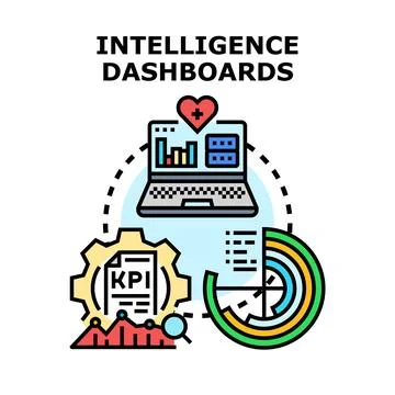 Analyzing performance intelligence dashboards for business analytics Stock Illustration