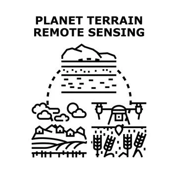 Analyzing planet terrain with remote sensing technology Stock Illustration